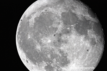 3 imatges del trànsit de la ISS per la lluna