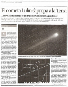 El cometa Lulin s'apropa a la Terra El cometa Lulin s'apropa a la Terra