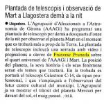 Plantada de telescopis i observació de Mart a Llagostera demà a la nit.