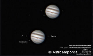 Júpiter amb 3 llunes: Ío, Europa i Ganímedes