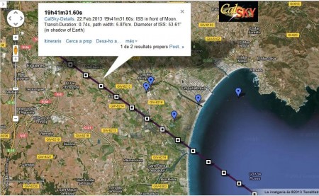 Visibilitat del trànsit de la ISS per davant la lluna 22 de febrer 2013